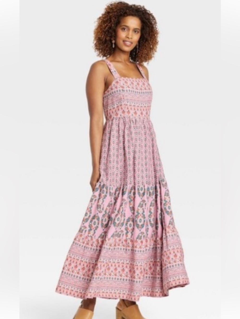 Knox Rose Pink & Green Printed Boho Maxi Dress